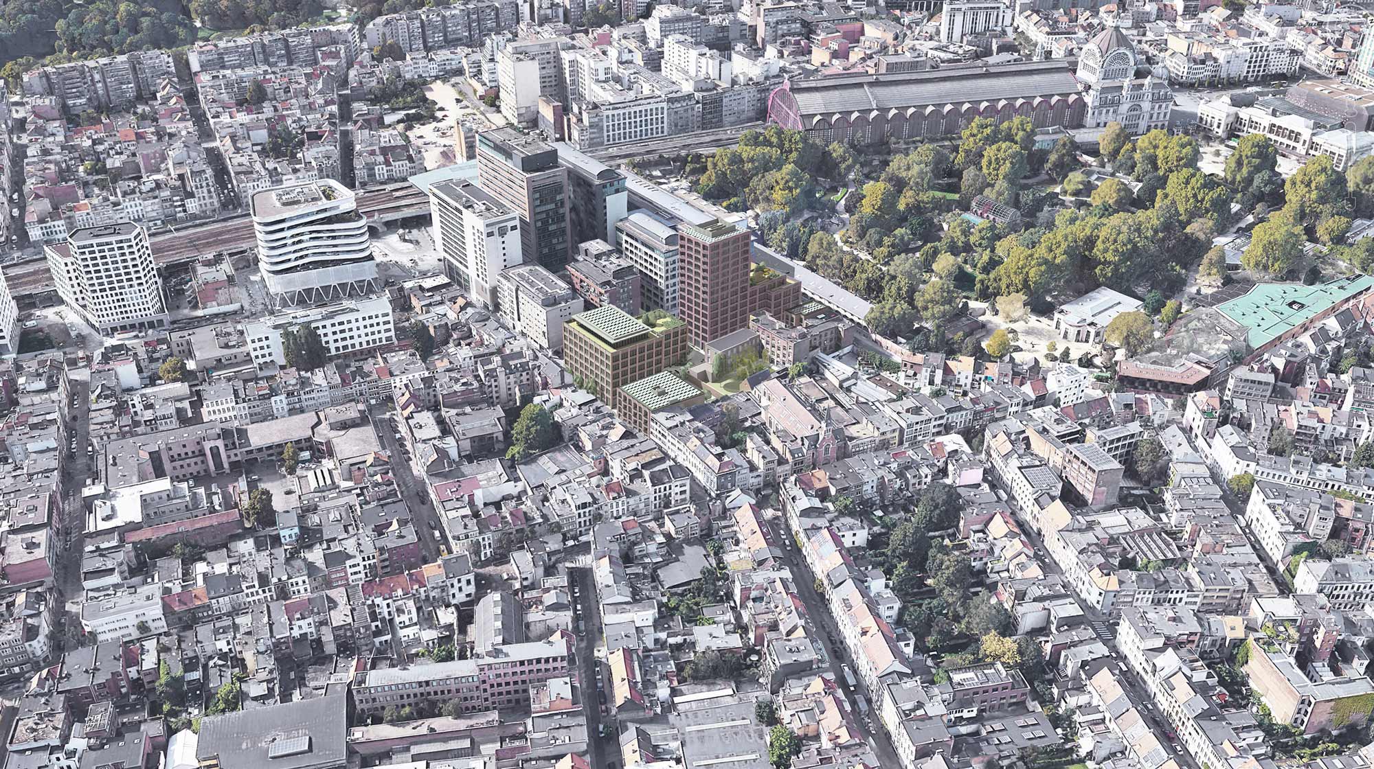Copernicus Quartier in Antwerpen „Antwerp – Pulse“ - Luftbild mit Blick auf den Hauptbahnhof und den Zoo