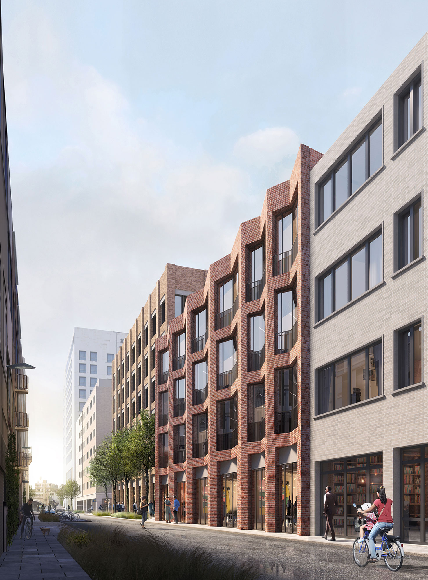 Copernicus Quartier in Antwerpen „Antwerp – Pulse" Wohngebäude an der Kievitstraat. Die stark gefalteten Backsteinfassaden geben dem Gebäude eine hohe Plastizität und integrieren die Loggien der Wohnungen.