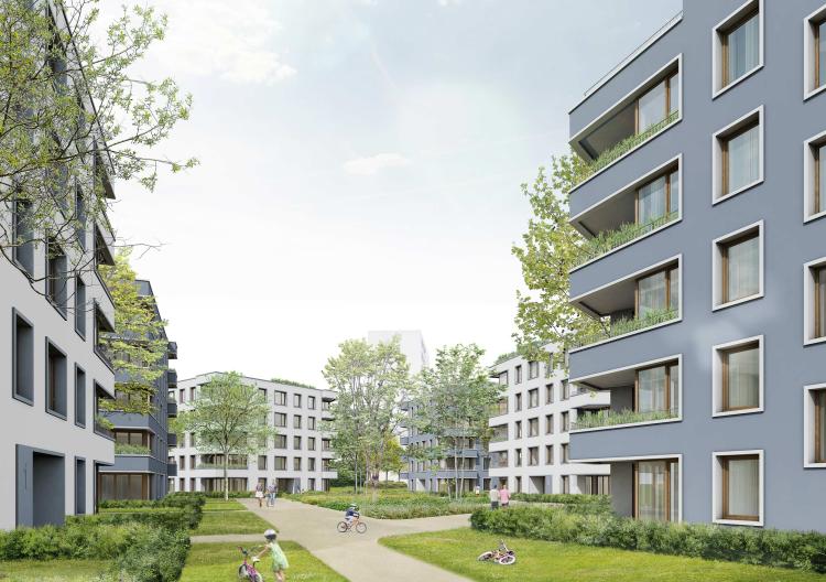 Wohnquartier in Jena Lobeda, Blick auf den Anger